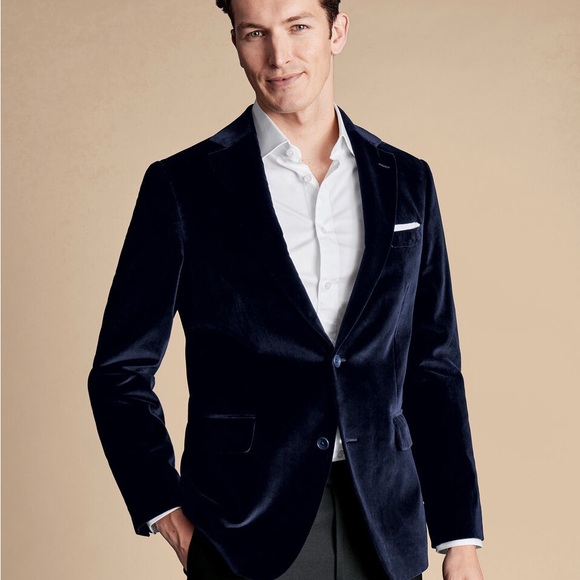 Charles Tyrwhitt Italian Velvet Jacket In Navy Size 38S - Picture 1 of 7